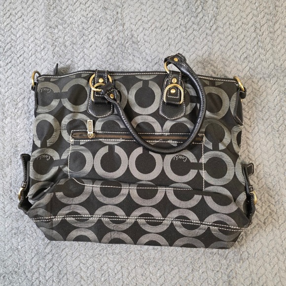 Coach Handbags - Coach Signature Op Art Satchel 12693 Black Gray Canvas Leather Handbag Purse